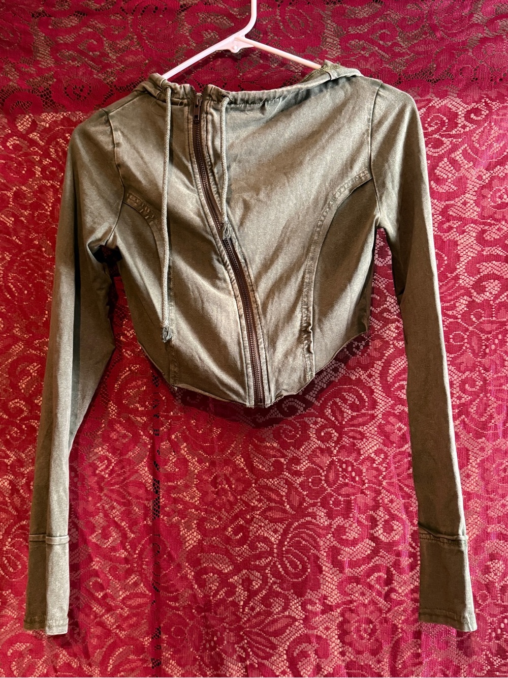 Out From Under Olive Green Corset Zip Up Hoodie Cropped Jacket Small